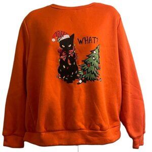SHEIN Orange Black Santa Claus Cat and Christmas Tree‎ Sweater, XL